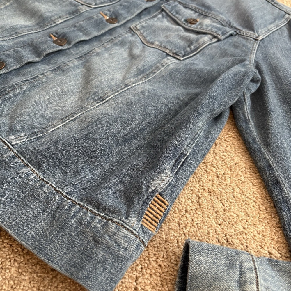 PAIGE Alamar Distressed Jean Jacket Womens XL Blue Denim Stretch Button Front - Picture 6 of 14